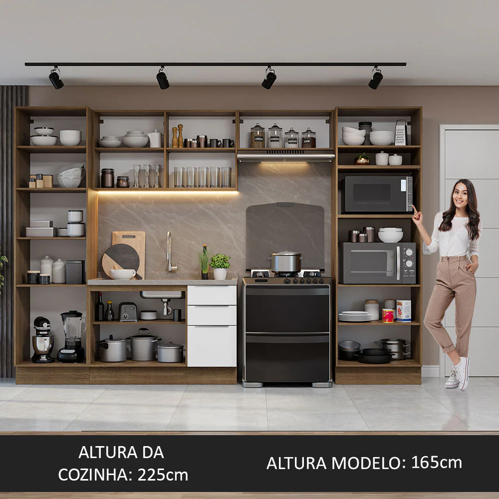 Armário de Cozinha Completa 330cm Rustic/Branco Stella Madesa 02 - Image 5