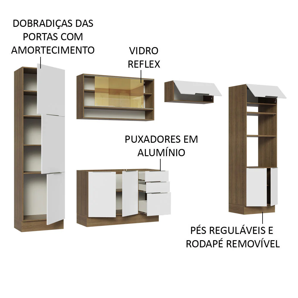 Armário de Cozinha Completa 330cm Rustic/Branco Stella Madesa 03 - Image 4