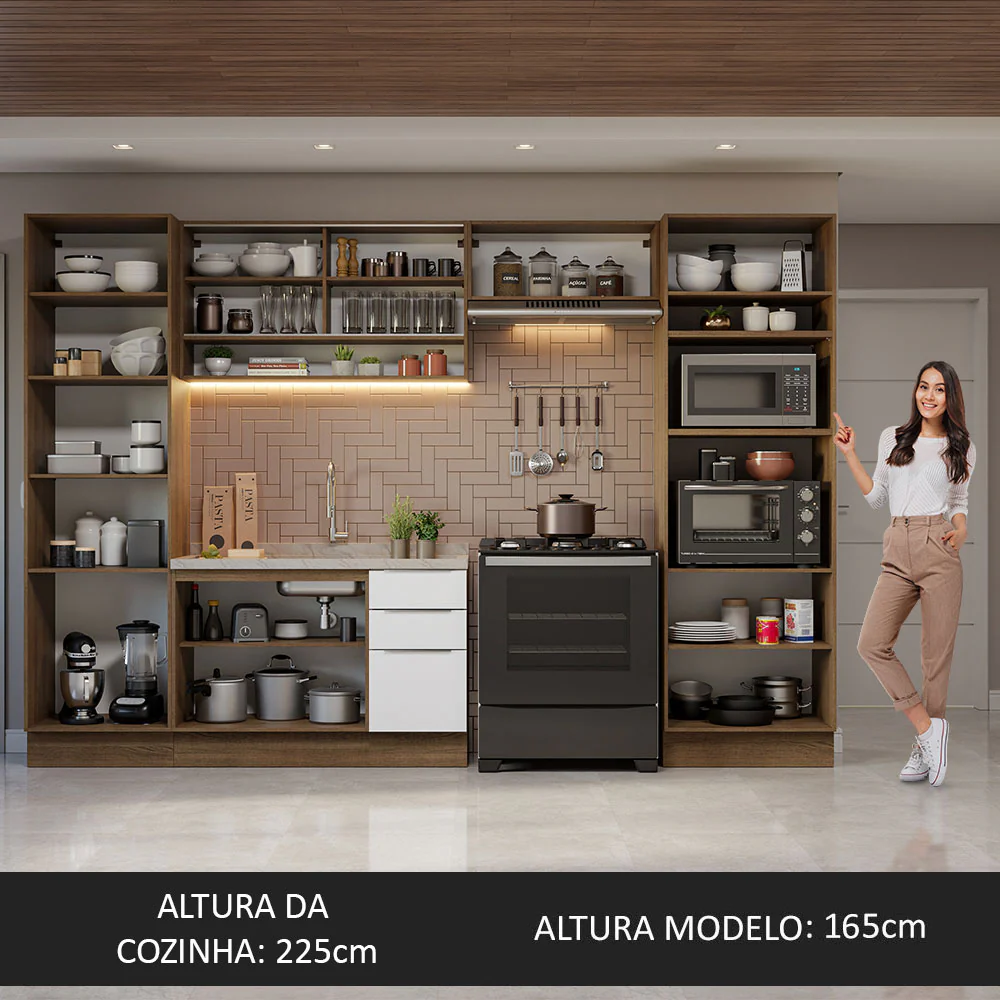 Armário de Cozinha Completa 330cm Rustic/Branco Stella Madesa 03 - Image 5