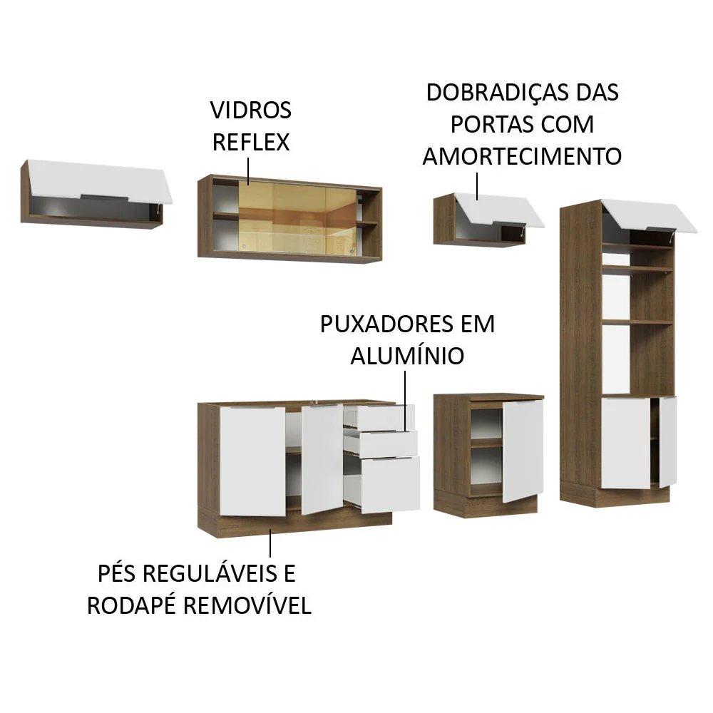 Armário de Cozinha Completa 330cm Rustic/Branco Stella Madesa 04 - Image 4