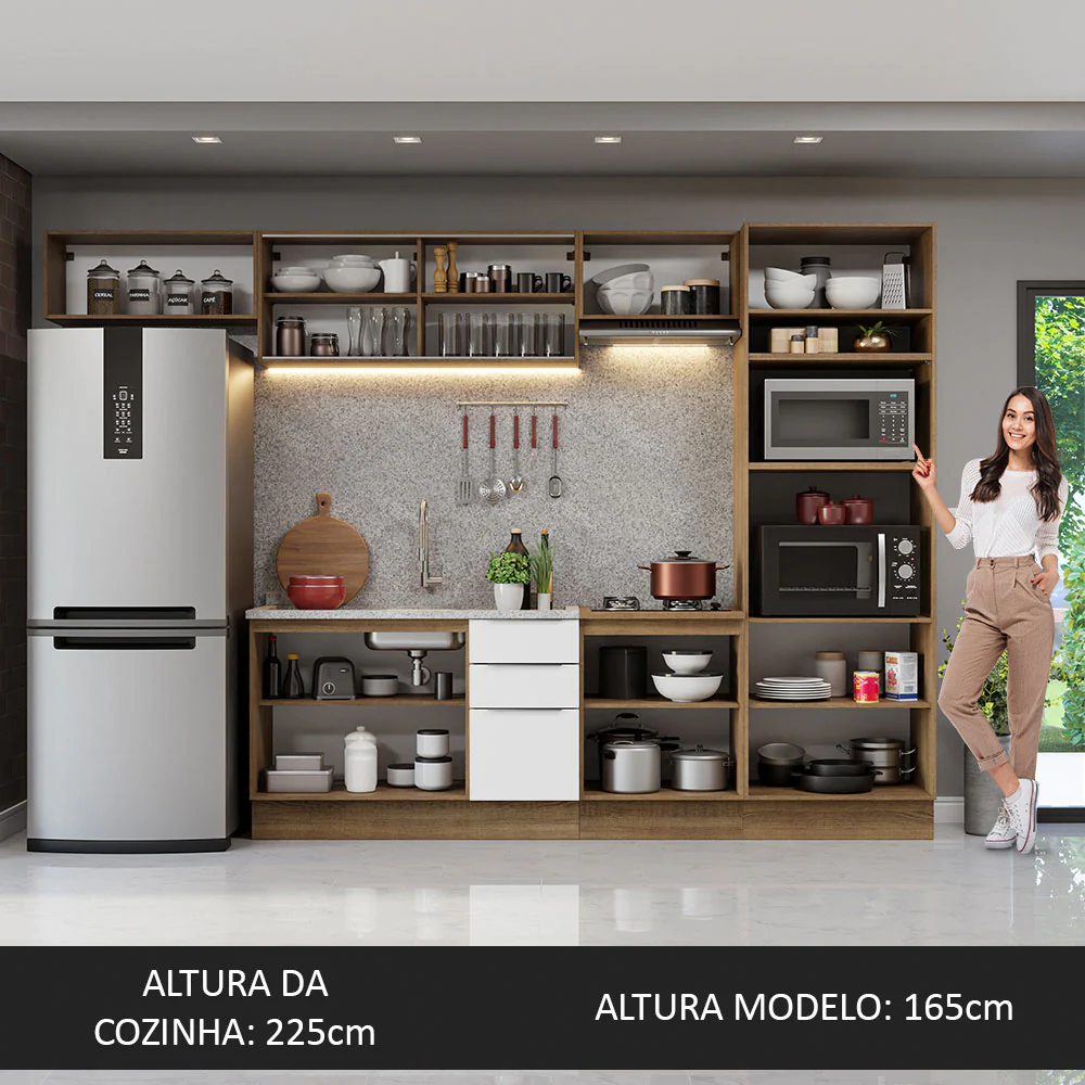 Armário de Cozinha Completa 330cm Rustic/Branco Stella Madesa 04 - Image 5