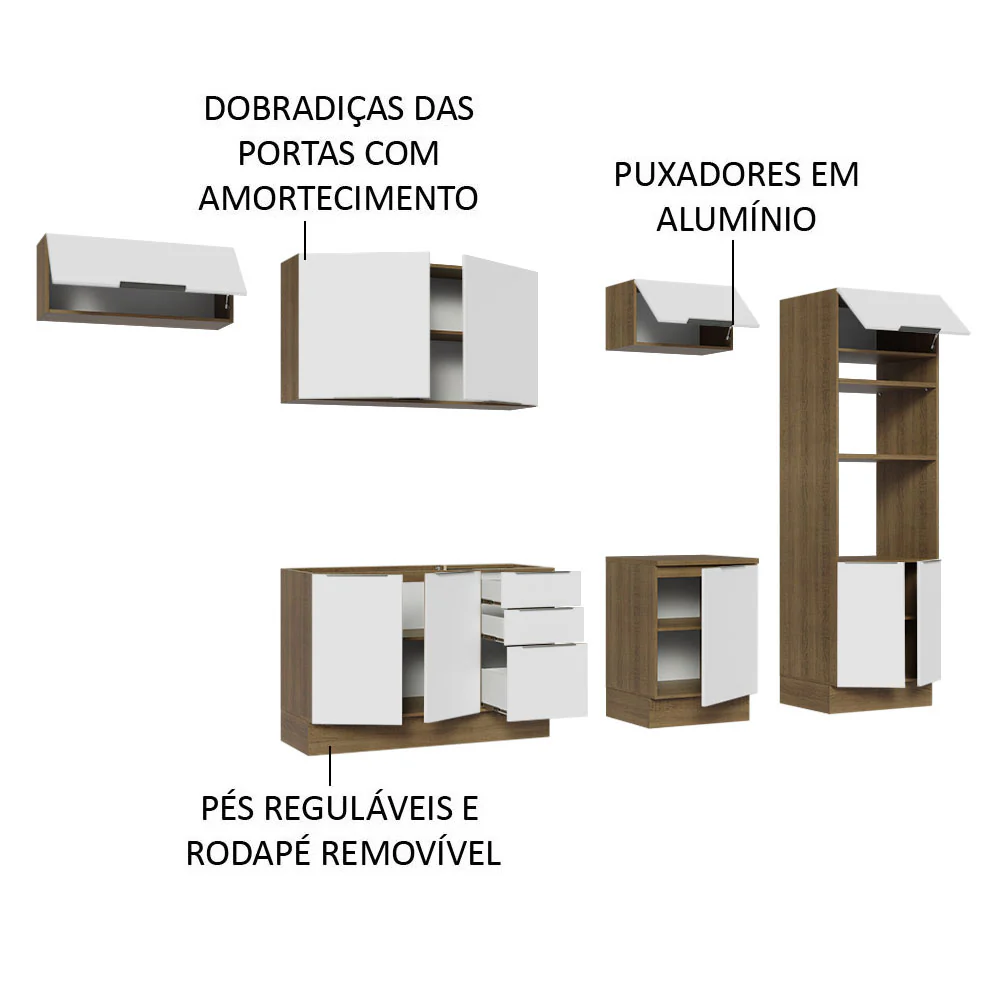 Armário de Cozinha Completa 330cm Rustic/Branco Stella Madesa 05 - Image 4