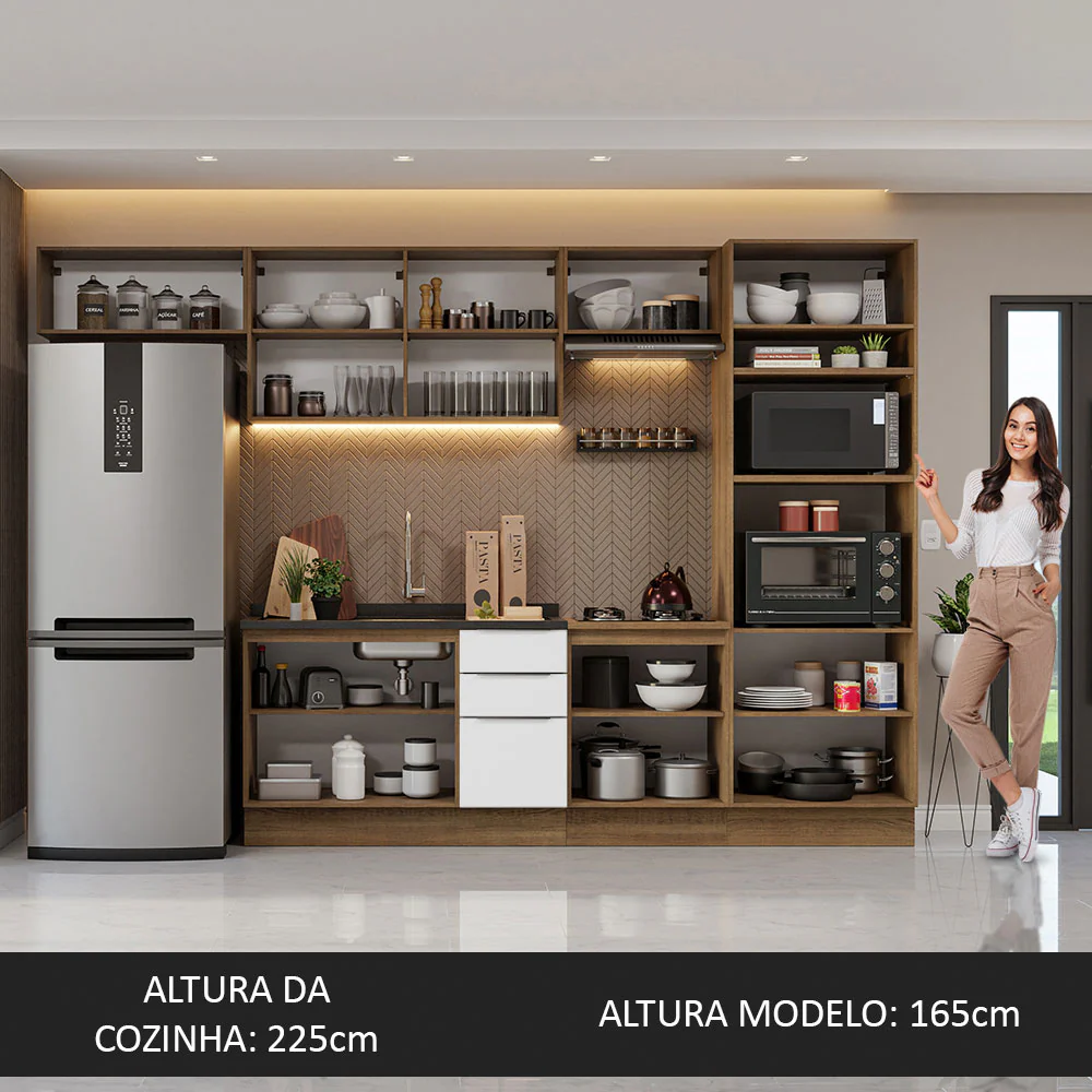 Armário de Cozinha Completa 330cm Rustic/Branco Stella Madesa 05 - Image 5