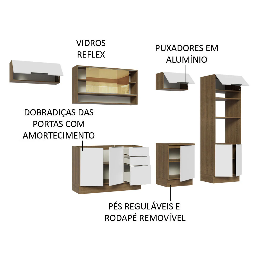 Armário de Cozinha Completa 330cm Rustic/Branco Stella Madesa 06 - Image 4