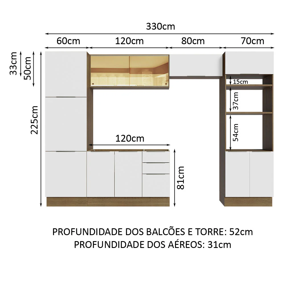 Armário de Cozinha Completa 330cm Rustic/Branco Stella Madesa 07 - Image 3