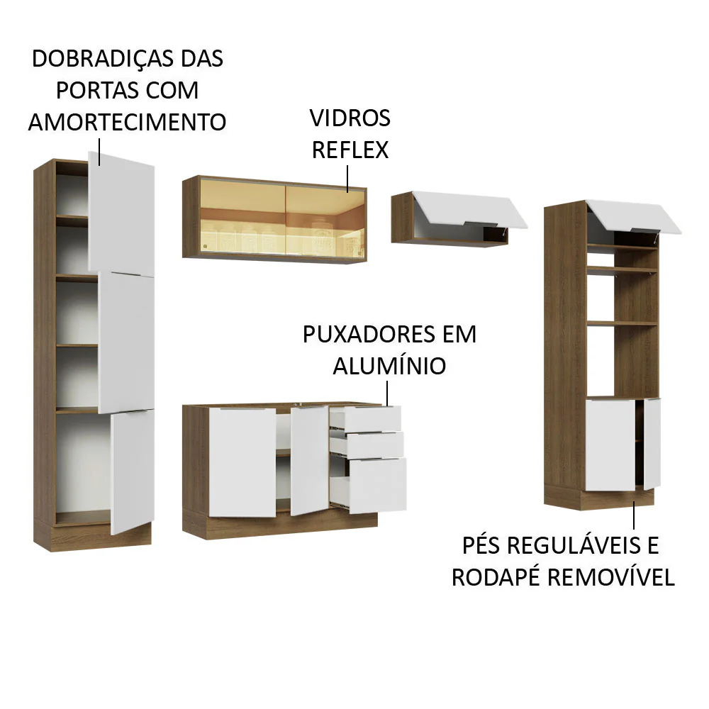 Armário de Cozinha Completa 330cm Rustic/Branco Stella Madesa 07 - Image 4