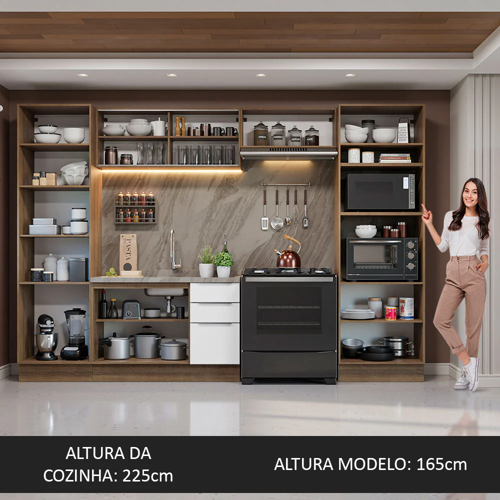 Armário de Cozinha Completa 330cm Rustic/Branco Stella Madesa 07 - Image 5
