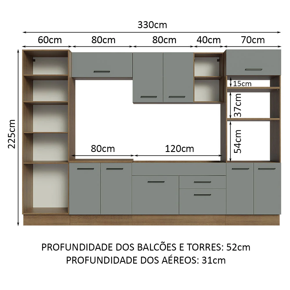 Armário de Cozinha Completa 330cm Rustic/Cinza Agata Madesa 02 - Image 3