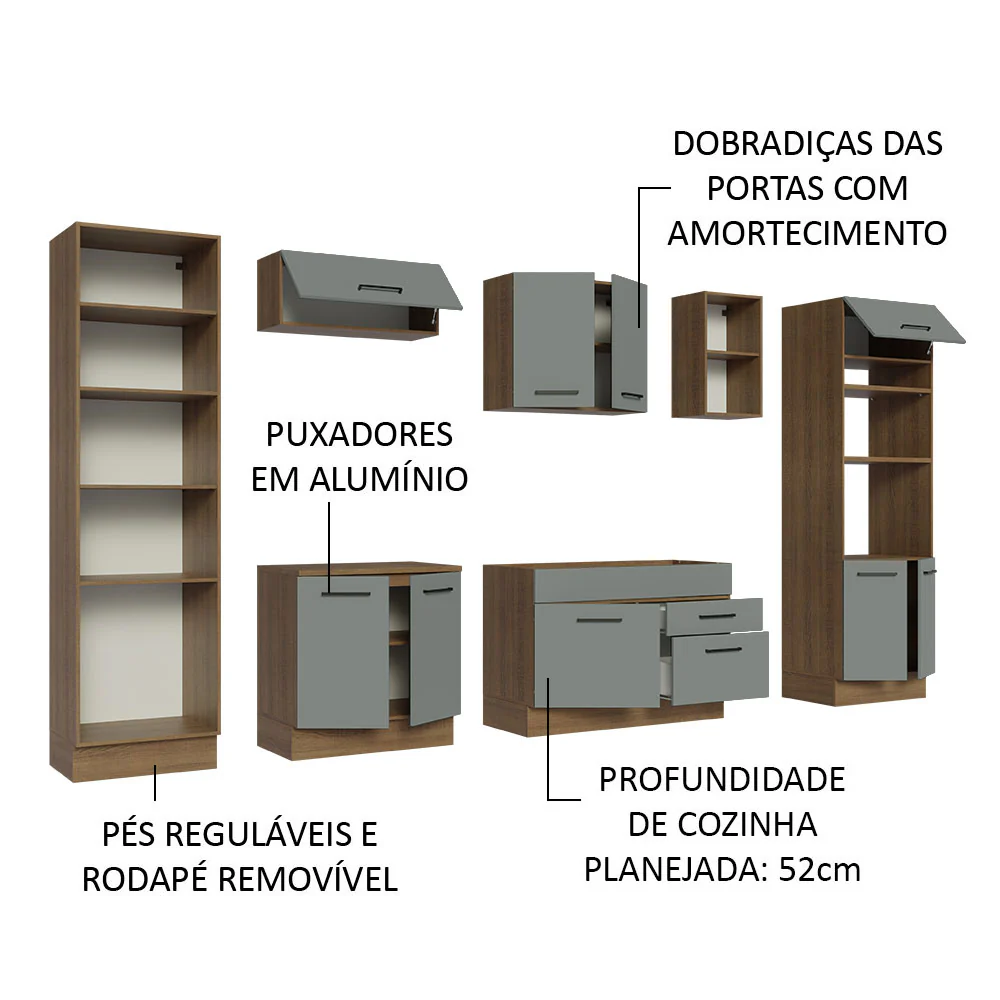 Armário de Cozinha Completa 330cm Rustic/Cinza Agata Madesa 02 - Image 4