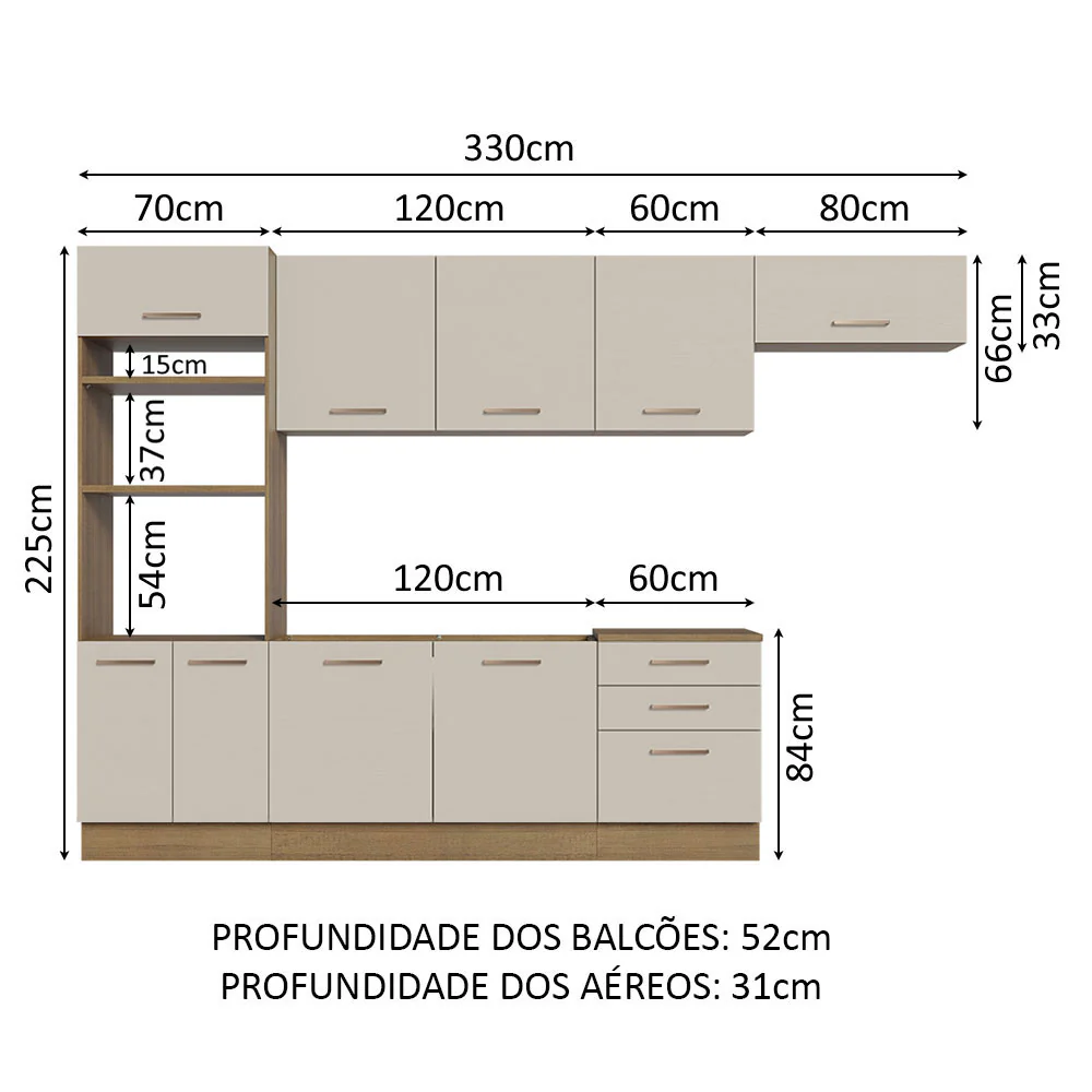 Armário de Cozinha Completa 330cm Rustic/Crema Agata Madesa 01 - Image 3