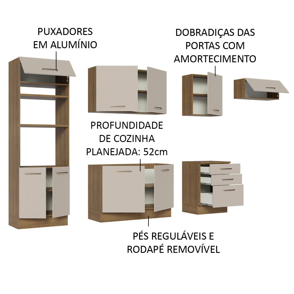 Armário de Cozinha Completa 330cm Rustic/Crema Agata Madesa 01 - Image 4