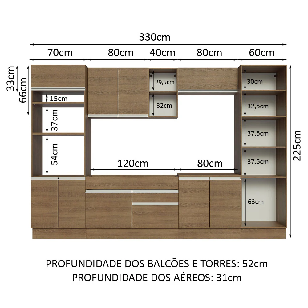 Armário de Cozinha Completa 330cm Rustic Glamy Madesa 03 - Image 3