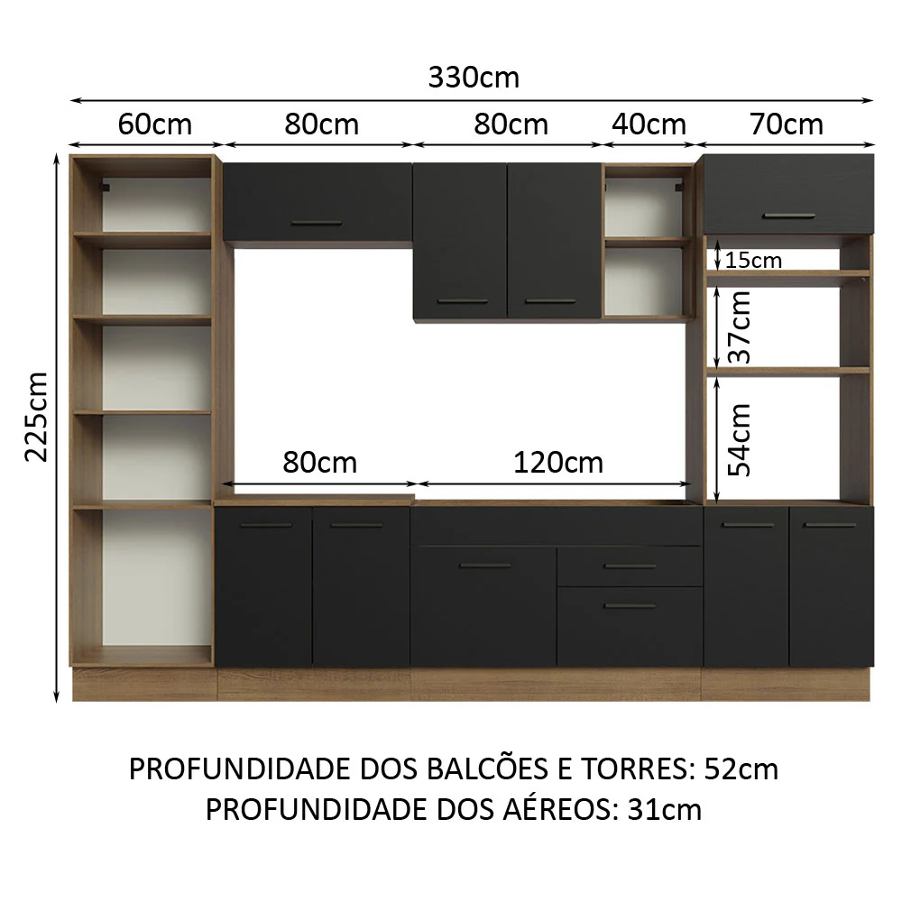 Armário de Cozinha Completa 330cm Rustic/Preto Agata Madesa 02 - Image 3