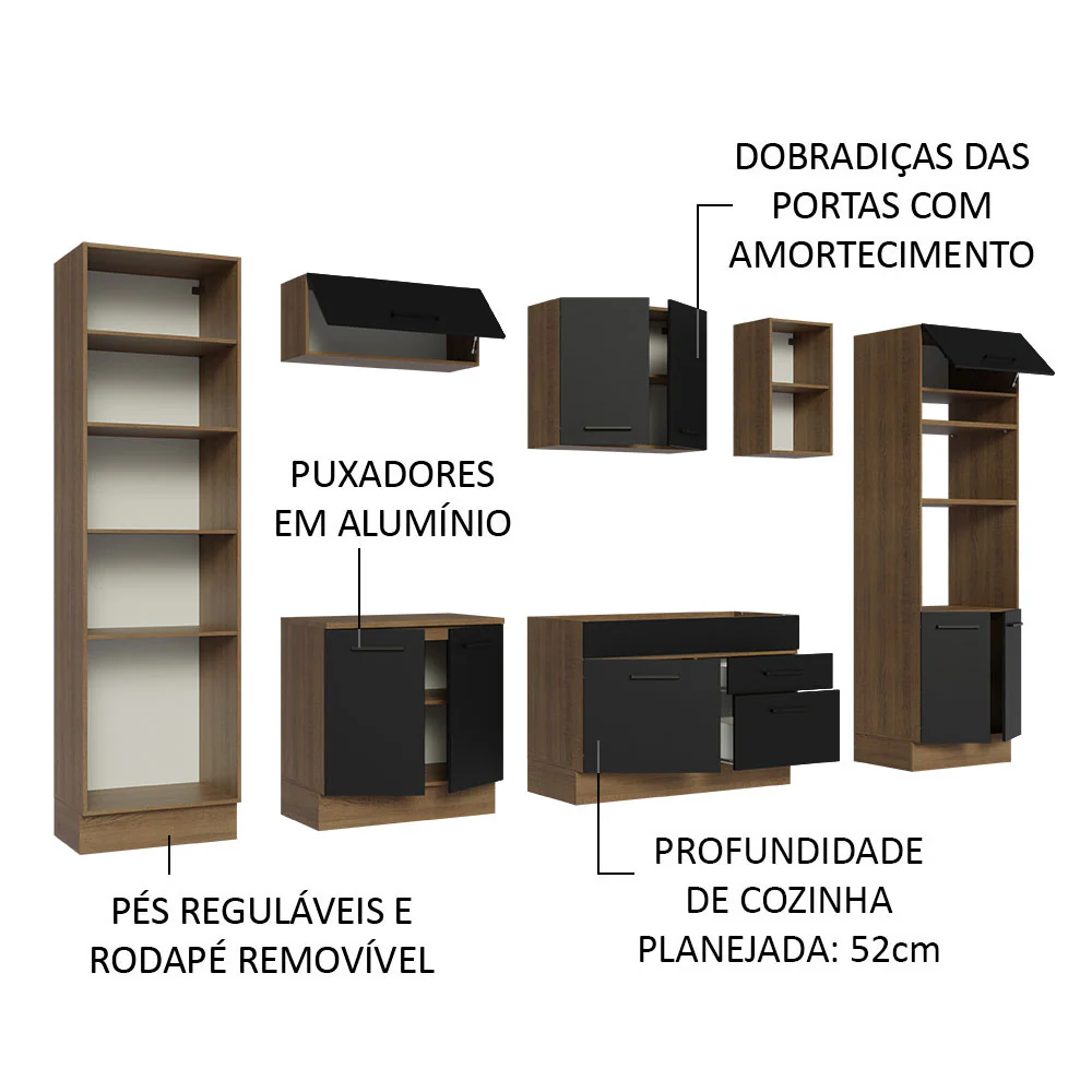 Armário de Cozinha Completa 330cm Rustic/Preto Agata Madesa 02 - Image 4
