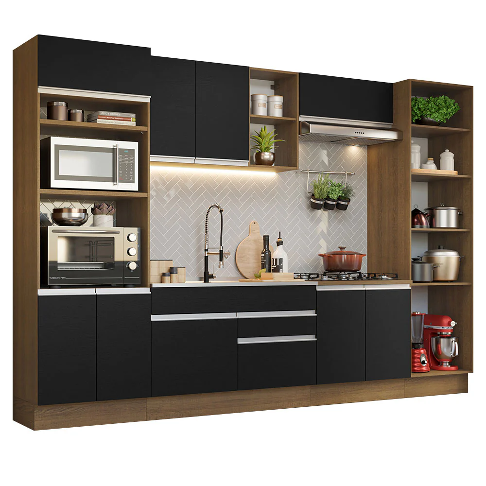 Armário de Cozinha Completa 330cm Rustic/Preto Glamy Madesa 03 - Image 2