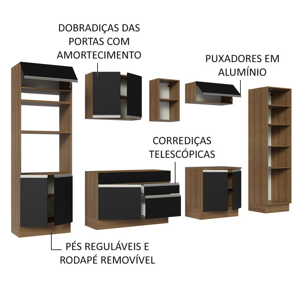 Armário de Cozinha Completa 330cm Rustic/Preto Glamy Madesa 03 - Image 4