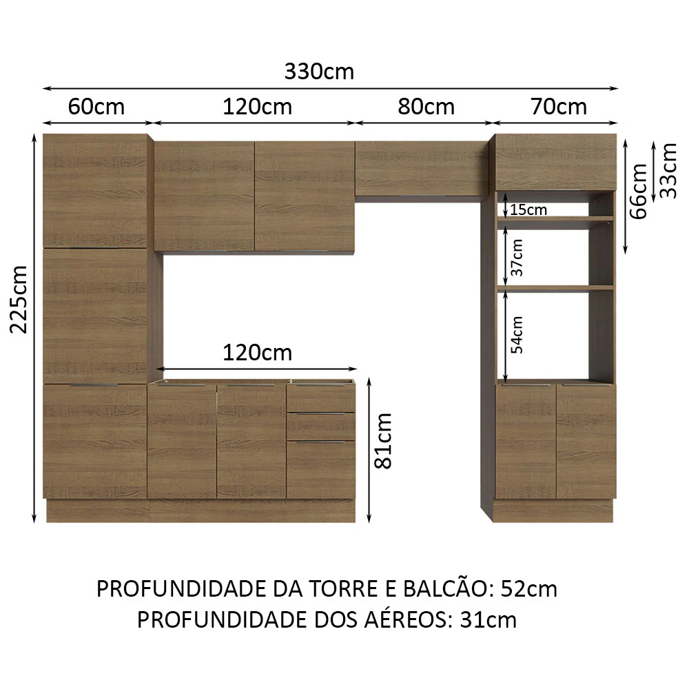 Armário de Cozinha Completa 330cm Rustic Stella Madesa 02 - Image 3