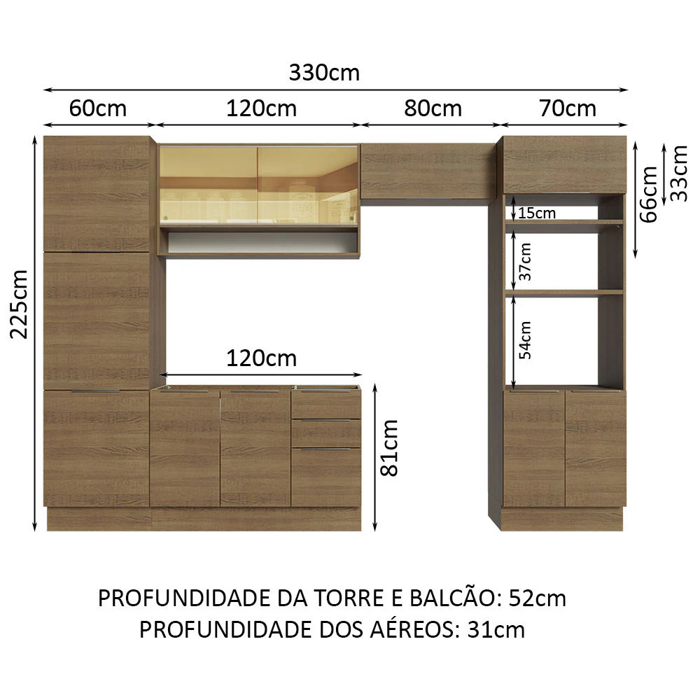 Armário de Cozinha Completa 330cm Rustic Stella Madesa 03 - Image 3