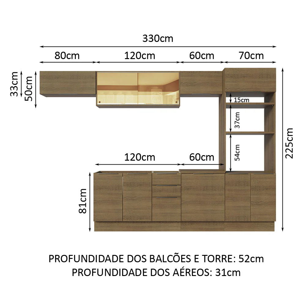 Armário de Cozinha Completa 330cm Rustic Stella Madesa 04 - Image 3
