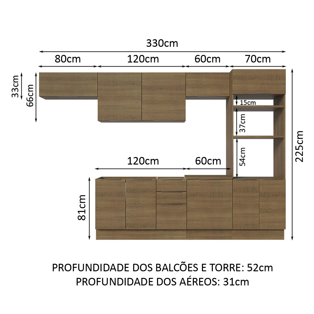 Armário de Cozinha Completa 330cm Rustic Stella Madesa 05 - Image 3