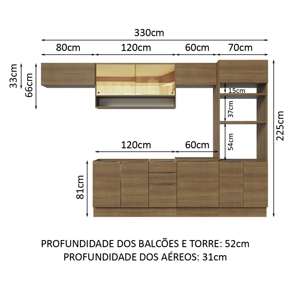 Armário de Cozinha Completa 330cm Rustic Stella Madesa 06 - Image 3