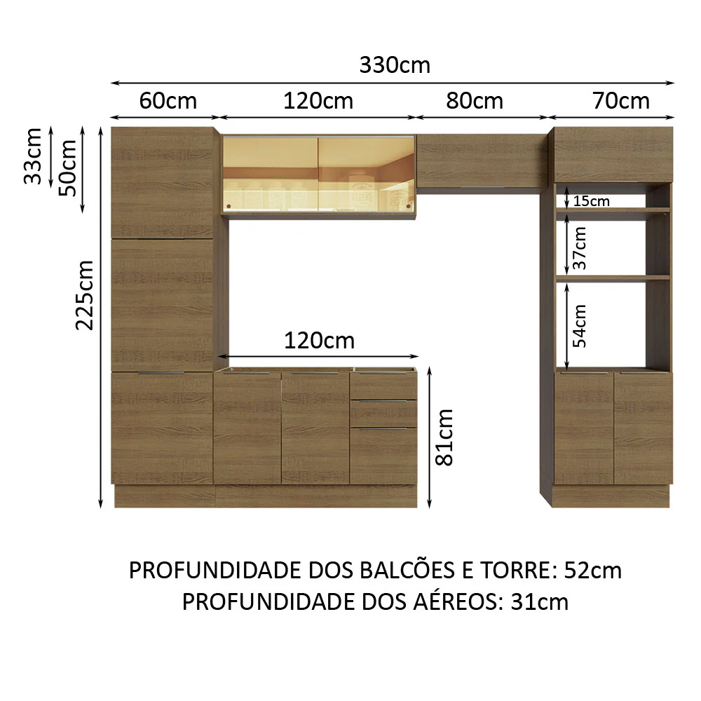 Armário de Cozinha Completa 330cm Rustic Stella Madesa 07 - Image 3