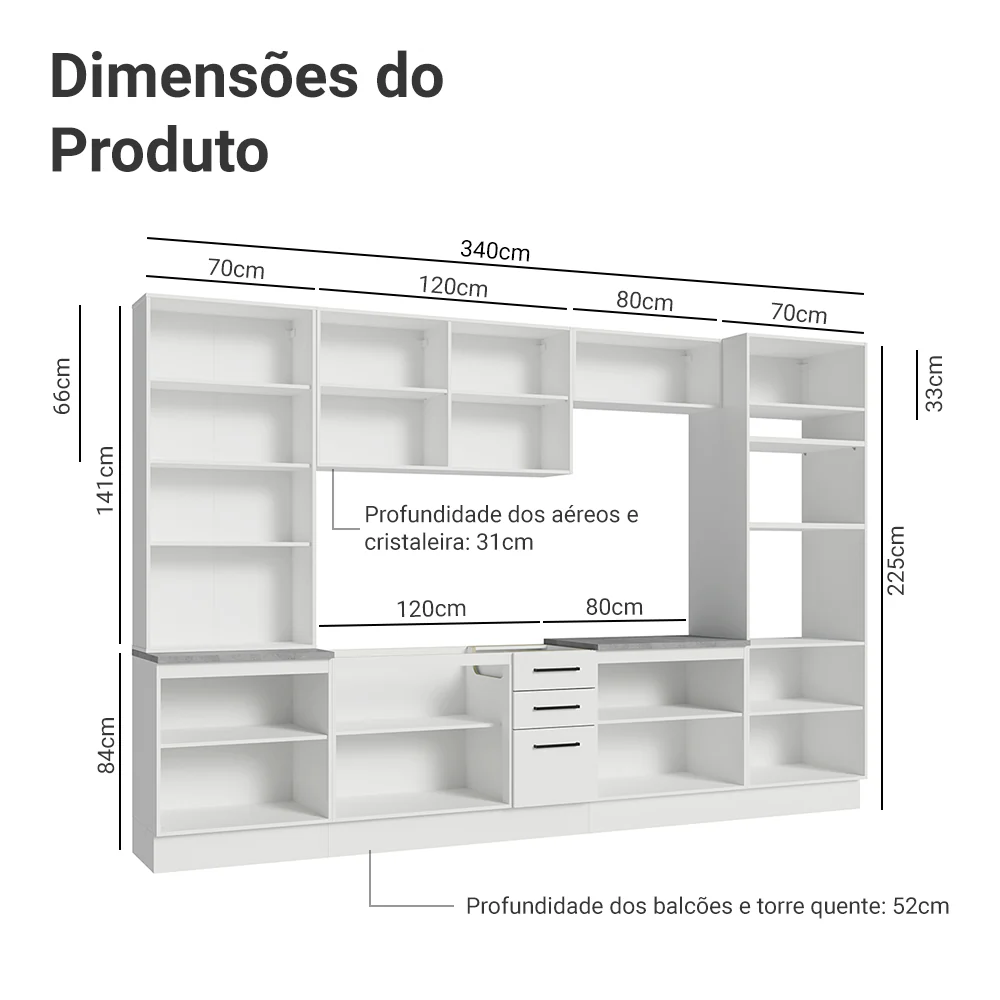 Armário de Cozinha Completa 340cm Branco Agata Madesa 01 - Image 3