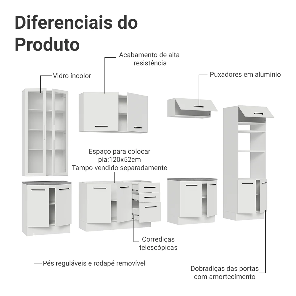 Armário de Cozinha Completa 340cm Branco Agata Madesa 01 - Image 5