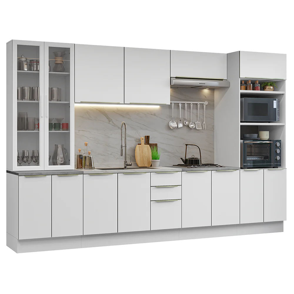 Armário de Cozinha Completa 340 x 60 cm Branco/Branco Veludo Lux Madesa 02 - Image 2