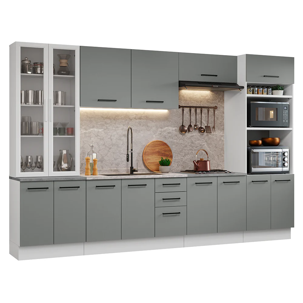 Armário de Cozinha Completa 340cm Branco/Cinza Agata Madesa 01 - Image 2