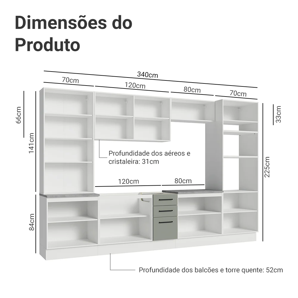 Armário de Cozinha Completa 340cm Branco/Cinza Agata Madesa 01 - Image 3