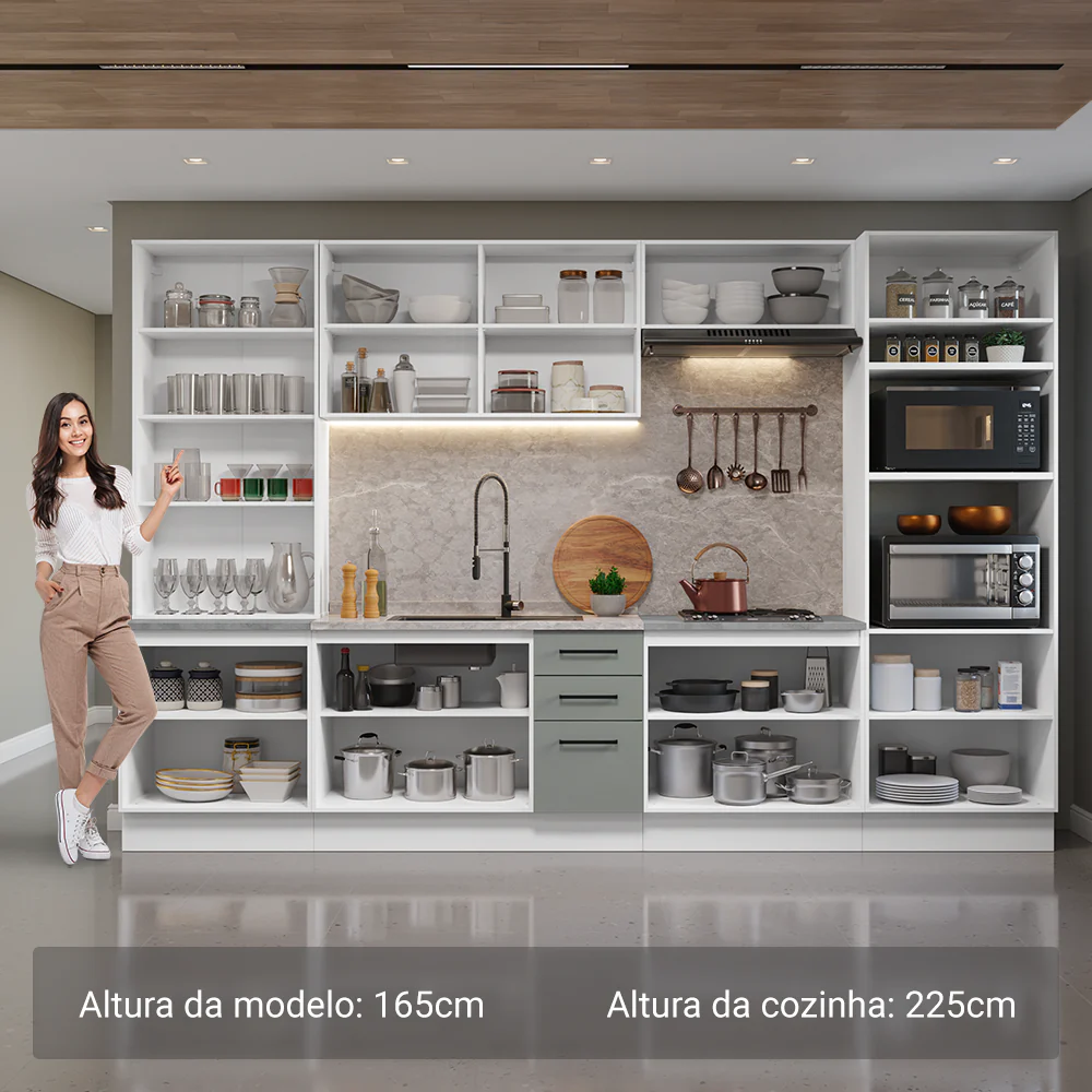 Armário de Cozinha Completa 340cm Branco/Cinza Agata Madesa 01 - Image 4
