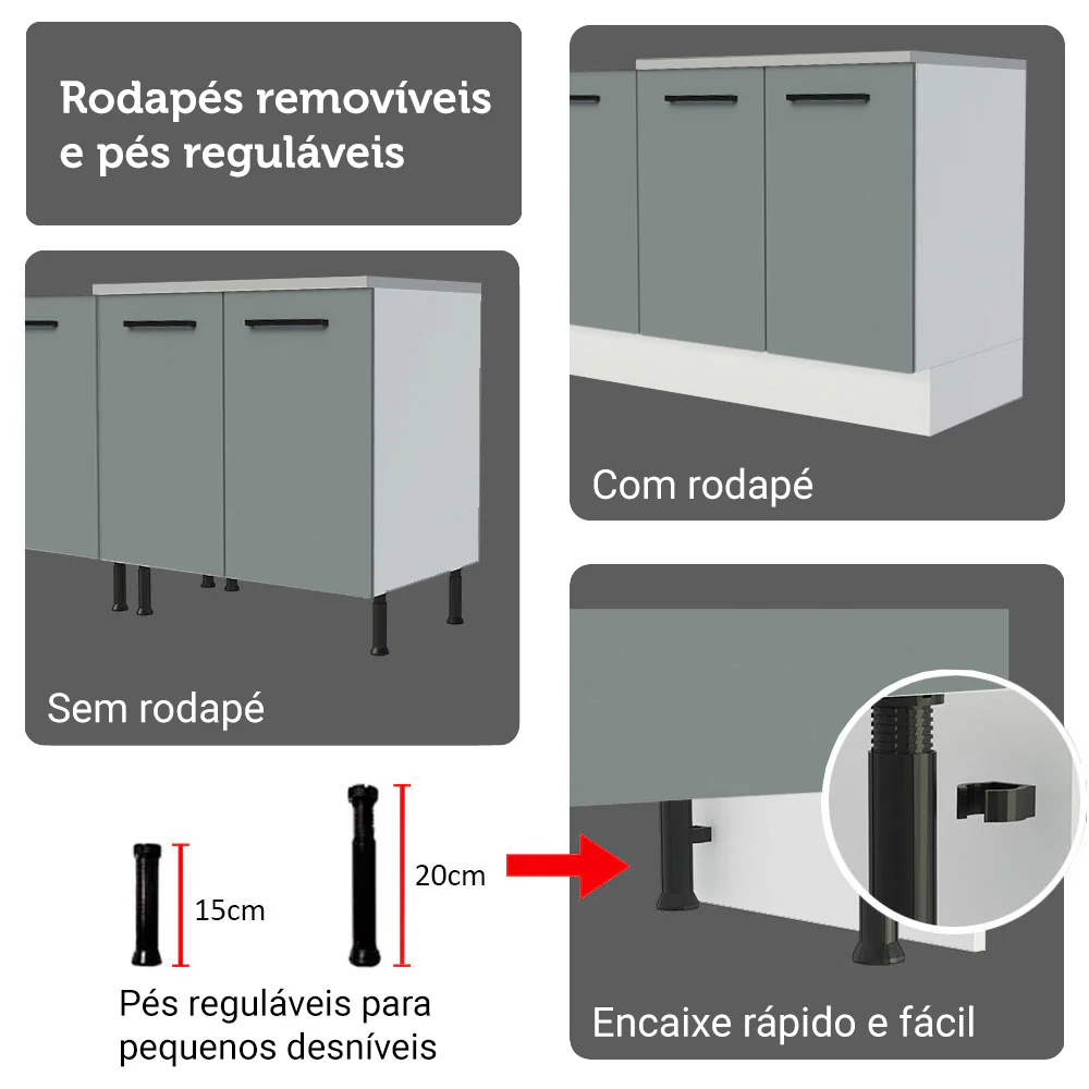 Armário de Cozinha Completa 340cm Branco/Cinza Agata Madesa 01 - Image 9