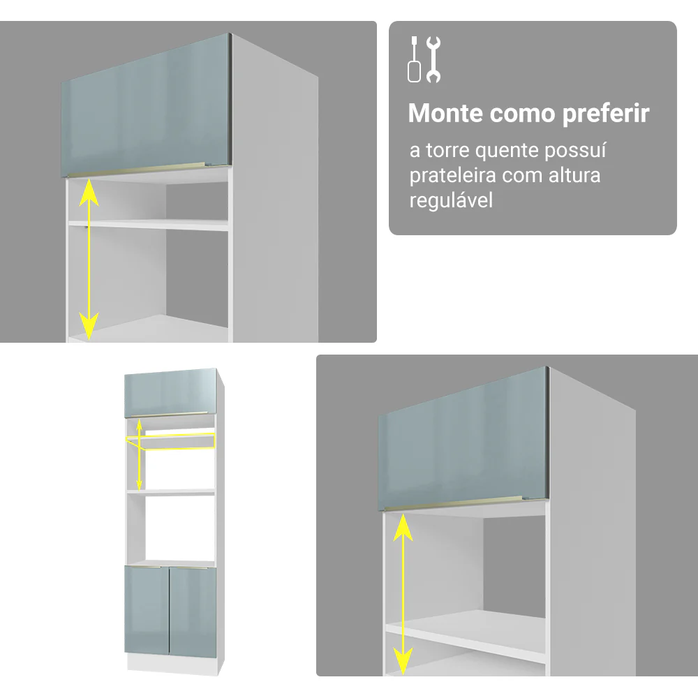 Armário de Cozinha Completa 340 x 60 cm Branco/Cinza Lux Madesa 02 - Image 10