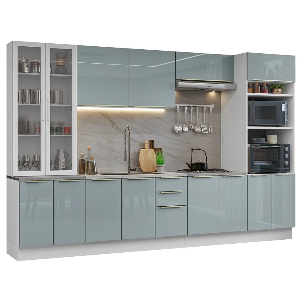 Armário de Cozinha Completa 340 x 60 cm Branco/Cinza Lux Madesa 02 - Image 2