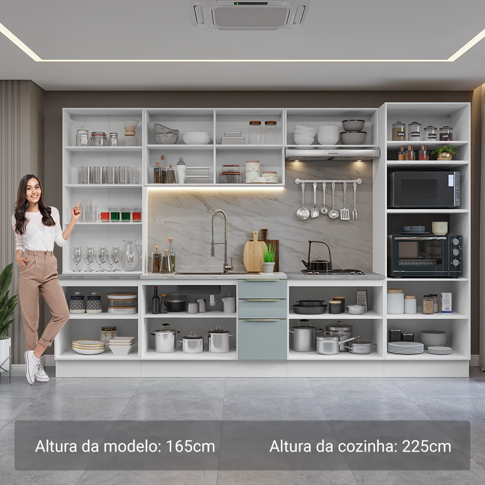 Armário de Cozinha Completa 340 x 60 cm Branco/Cinza Lux Madesa 02 - Image 4