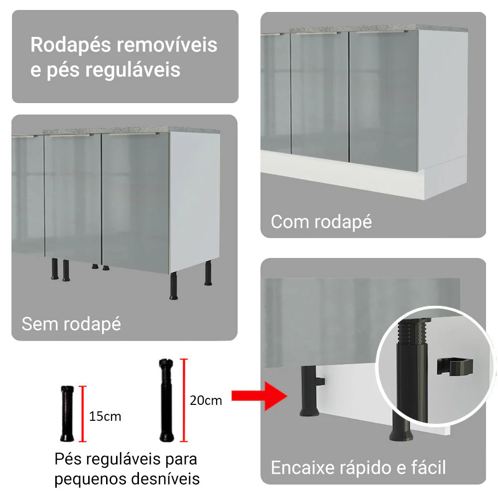 Armário de Cozinha Completa 340 x 60 cm Branco/Cinza Lux Madesa 02 - Image 9