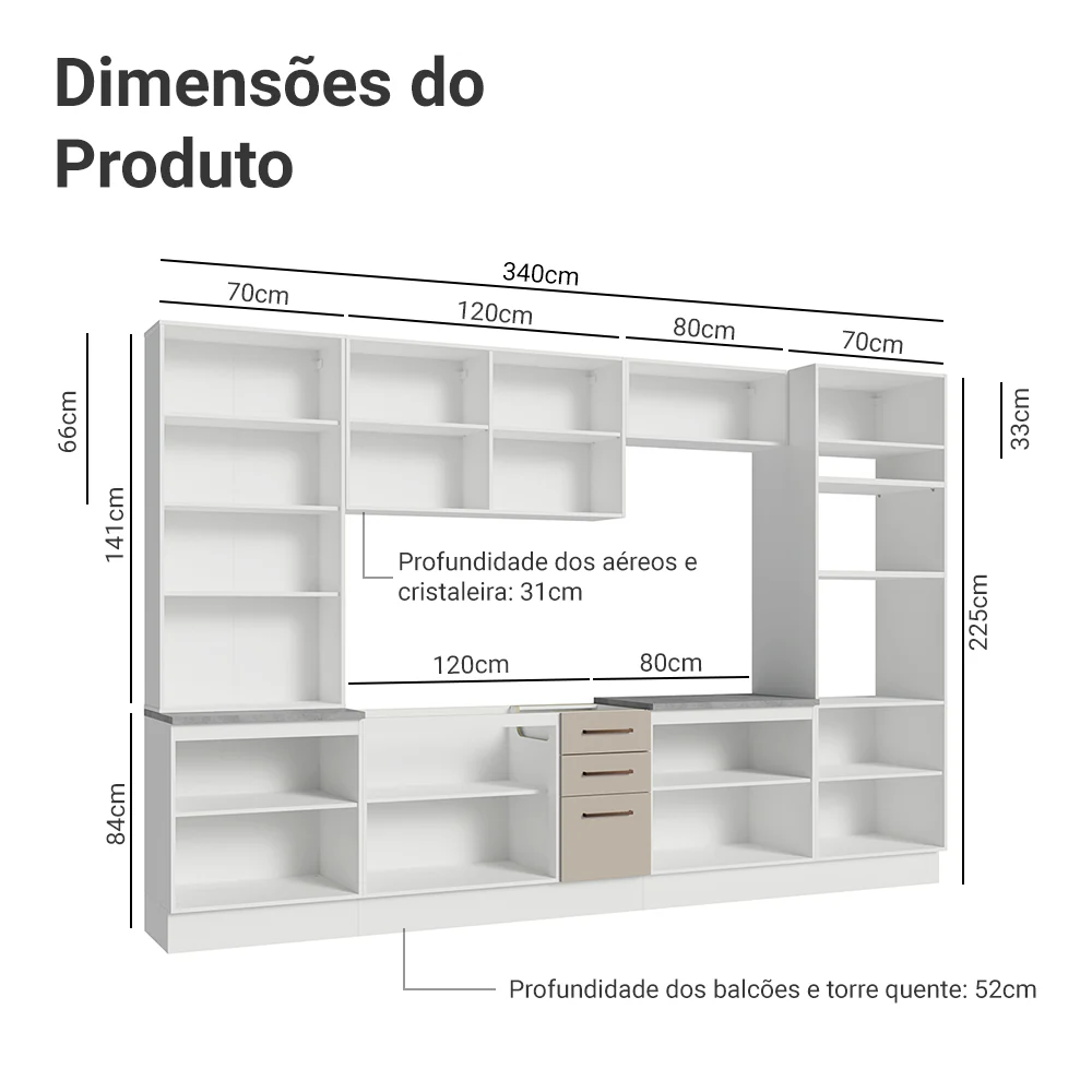 Armário de Cozinha Completa 340cm Branco/Crema Agata Madesa 01 - Image 3