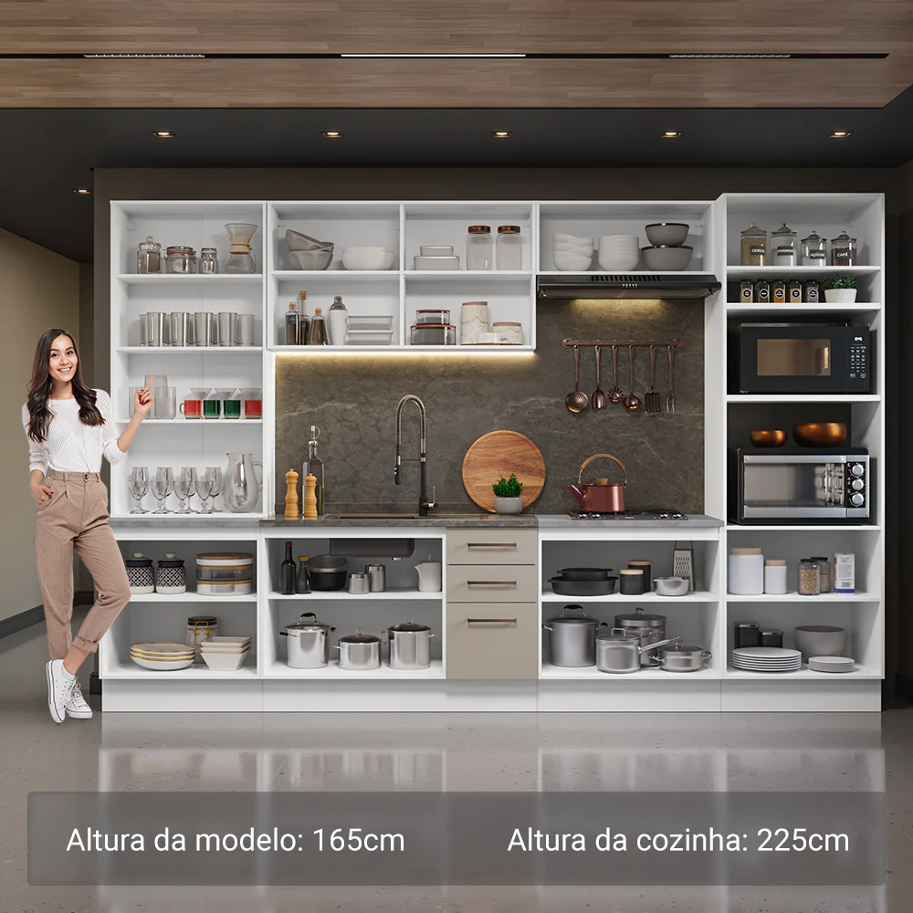 Armário de Cozinha Completa 340cm Branco/Crema Agata Madesa 01 - Image 4