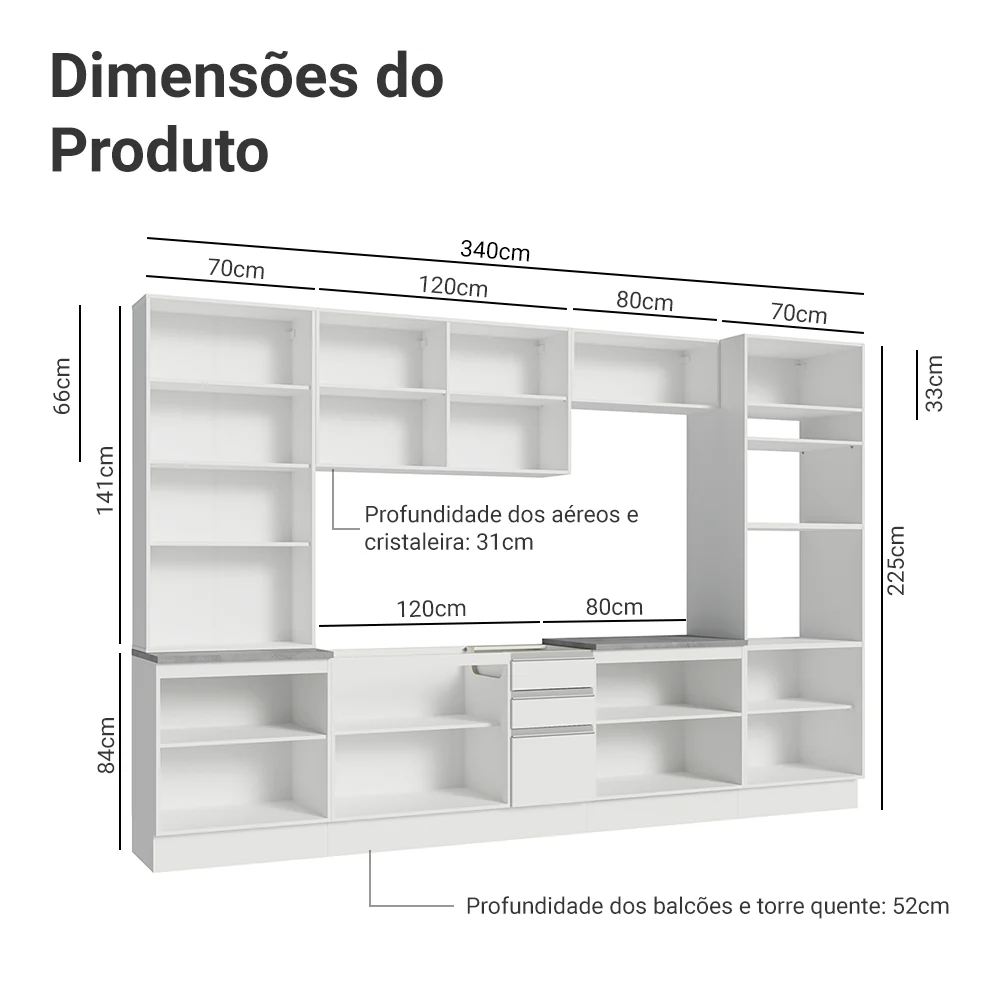 Armário de Cozinha Completa 340cm Branco Glamy Madesa 01 - Image 3