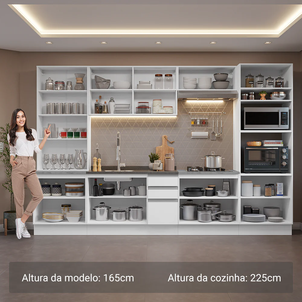 Armário de Cozinha Completa 340cm Branco Glamy Madesa 01 - Image 4