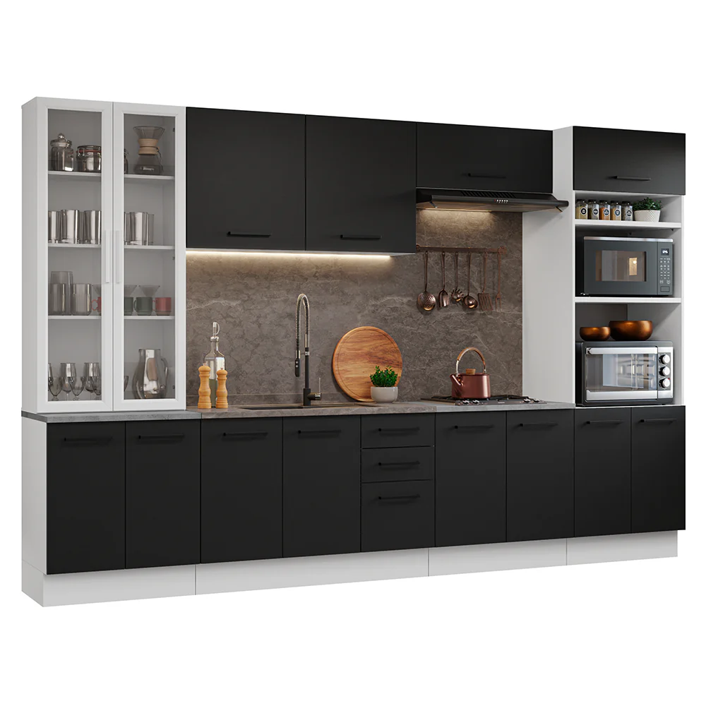 Armário de Cozinha Completa 340cm Branco/Preto Agata Madesa 01 - Image 2