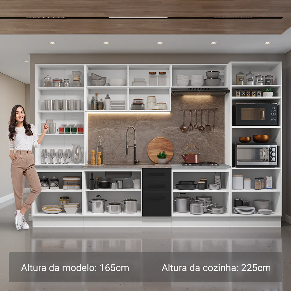 Armário de Cozinha Completa 340cm Branco/Preto Agata Madesa 01 - Image 4