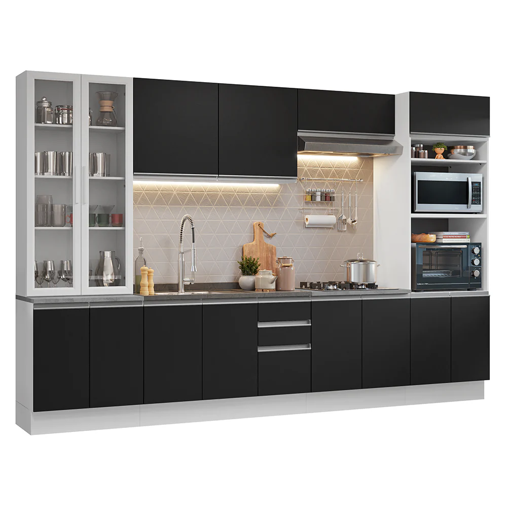 Armário de Cozinha Completa 340cm Branco/Preto Glamy Madesa 01 - Image 2