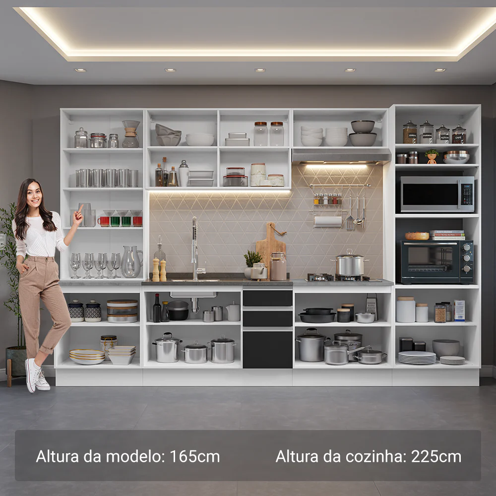 Armário de Cozinha Completa 340cm Branco/Preto Glamy Madesa 01 - Image 4