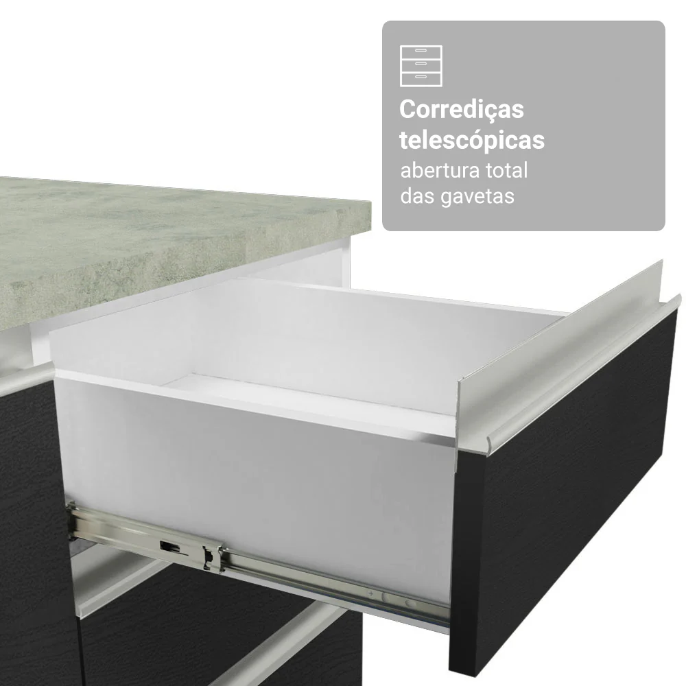 Armário de Cozinha Completa 340cm Branco/Preto Glamy Madesa 01 - Image 7