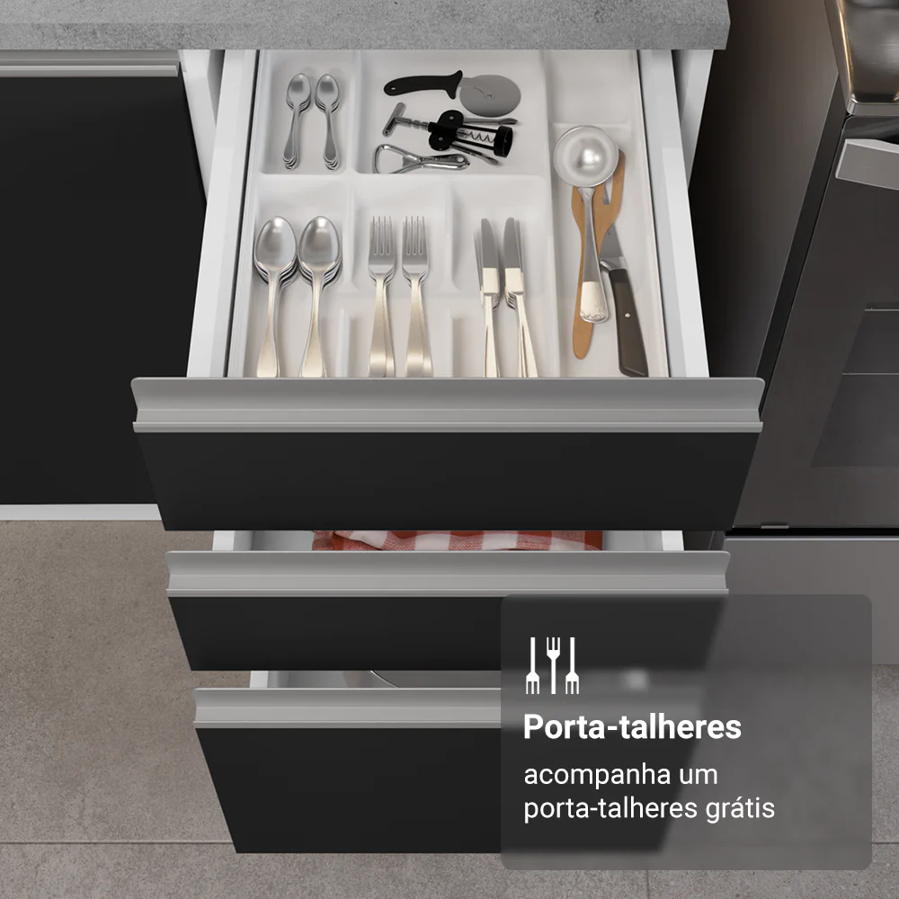 Armário de Cozinha Completa 340cm Branco/Preto Glamy Madesa 01 - Image 8