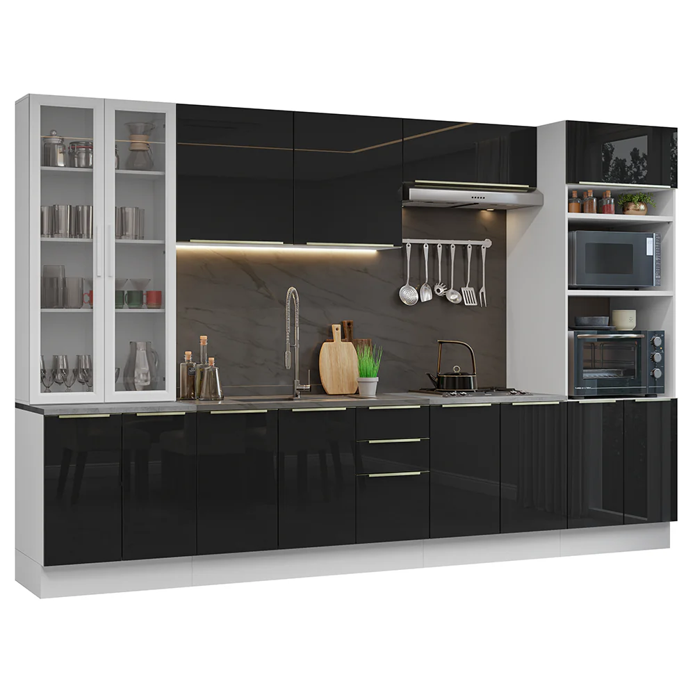 Armário de Cozinha Completa 340 x 60 cm Branco/Preto Lux Madesa 02 - Image 2