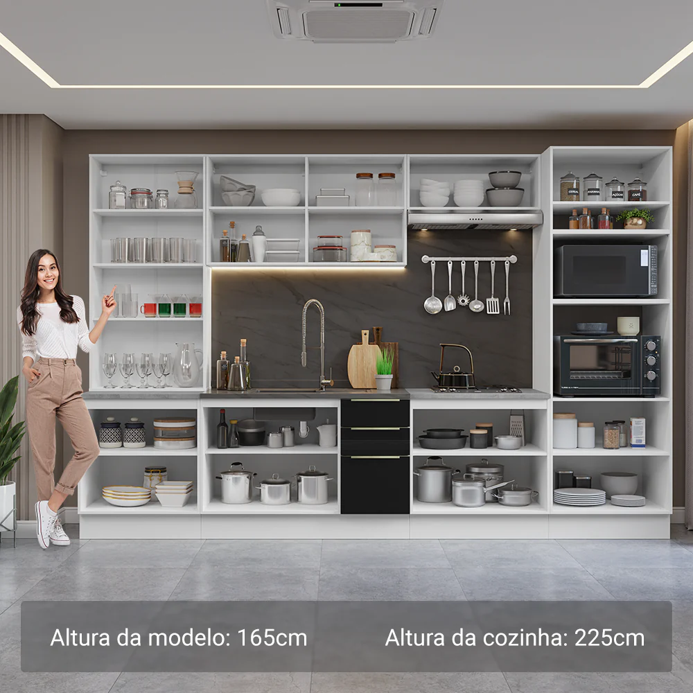 Armário de Cozinha Completa 340 x 60 cm Branco/Preto Lux Madesa 02 - Image 4