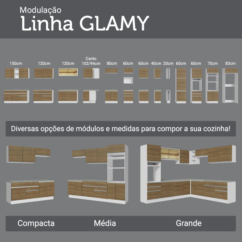 Armário de Cozinha Completa 340cm Branco/Rustic Glamy Madesa 01 - Image 11